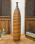 Tall Burnt Orange Ceramic Vase with Fluted Neck & Grey Swirls, SKU , image 4