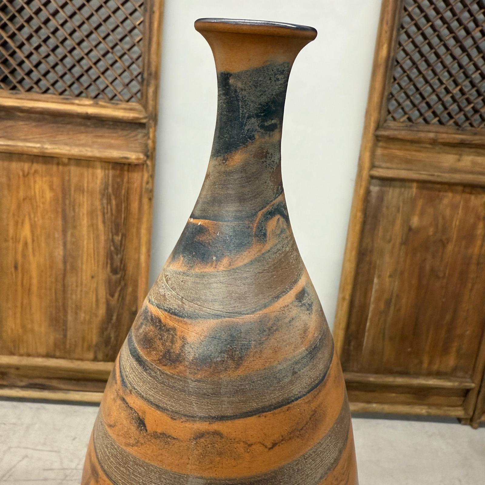 Tall Burnt Orange Ceramic Vase with Fluted Neck &amp; Grey Swirls, SKU , image 6