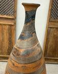 Tall Burnt Orange Ceramic Vase with Fluted Neck & Grey Swirls, SKU , image 6