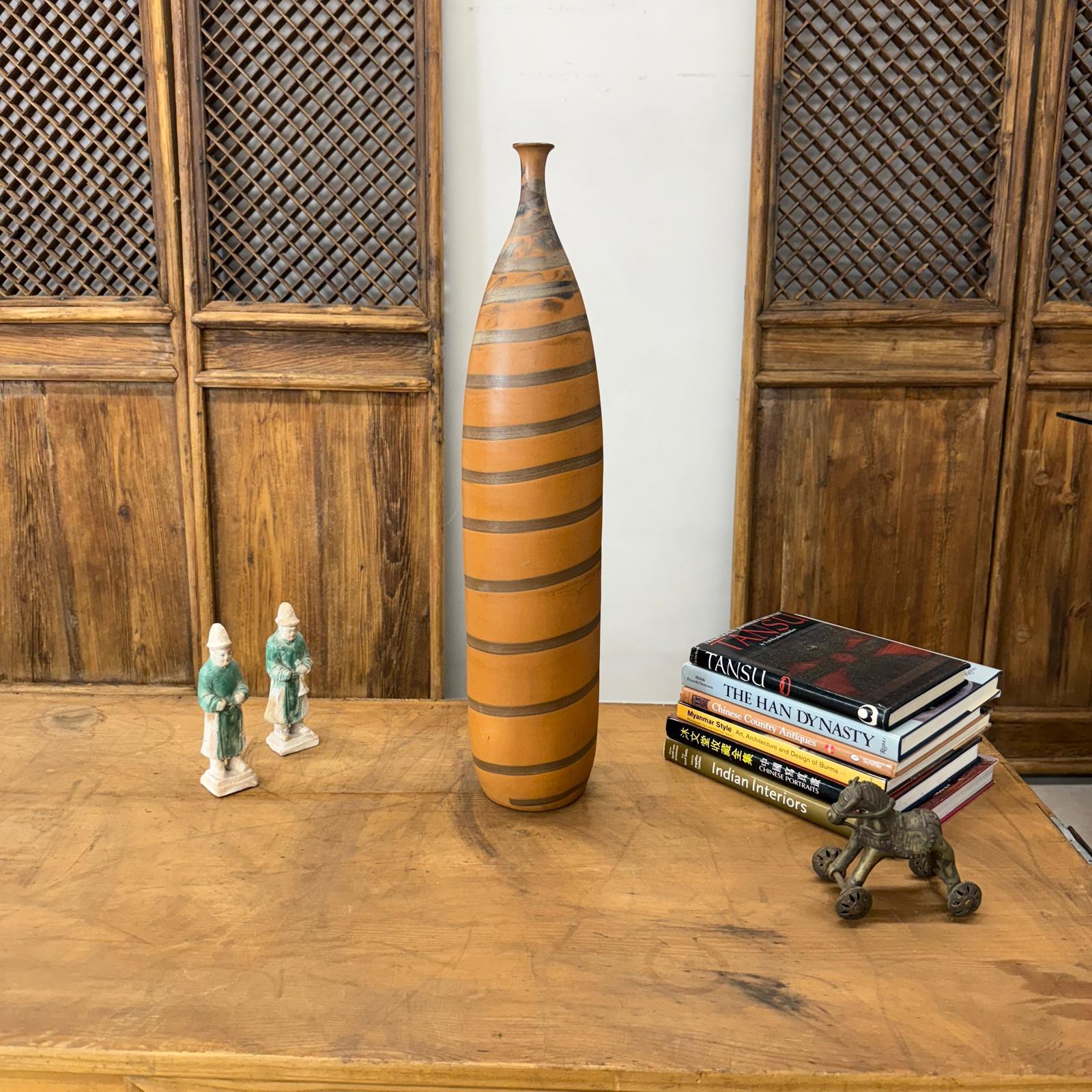 Tall Burnt Orange Ceramic Vase with Fluted Neck &amp; Grey Swirls, SKU , image 8