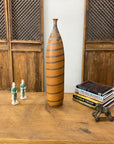 Tall Burnt Orange Ceramic Vase with Fluted Neck & Grey Swirls, SKU , image 8