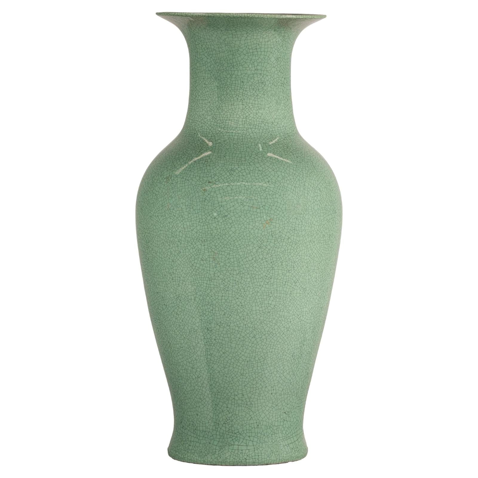 Tall Celadon Crackle-Glazed Palace Jar with Flared Rim, Vintage-1. Asian & Chinese Furniture, Art, Antiques, Vintage Home Décor for sale at FEA Home