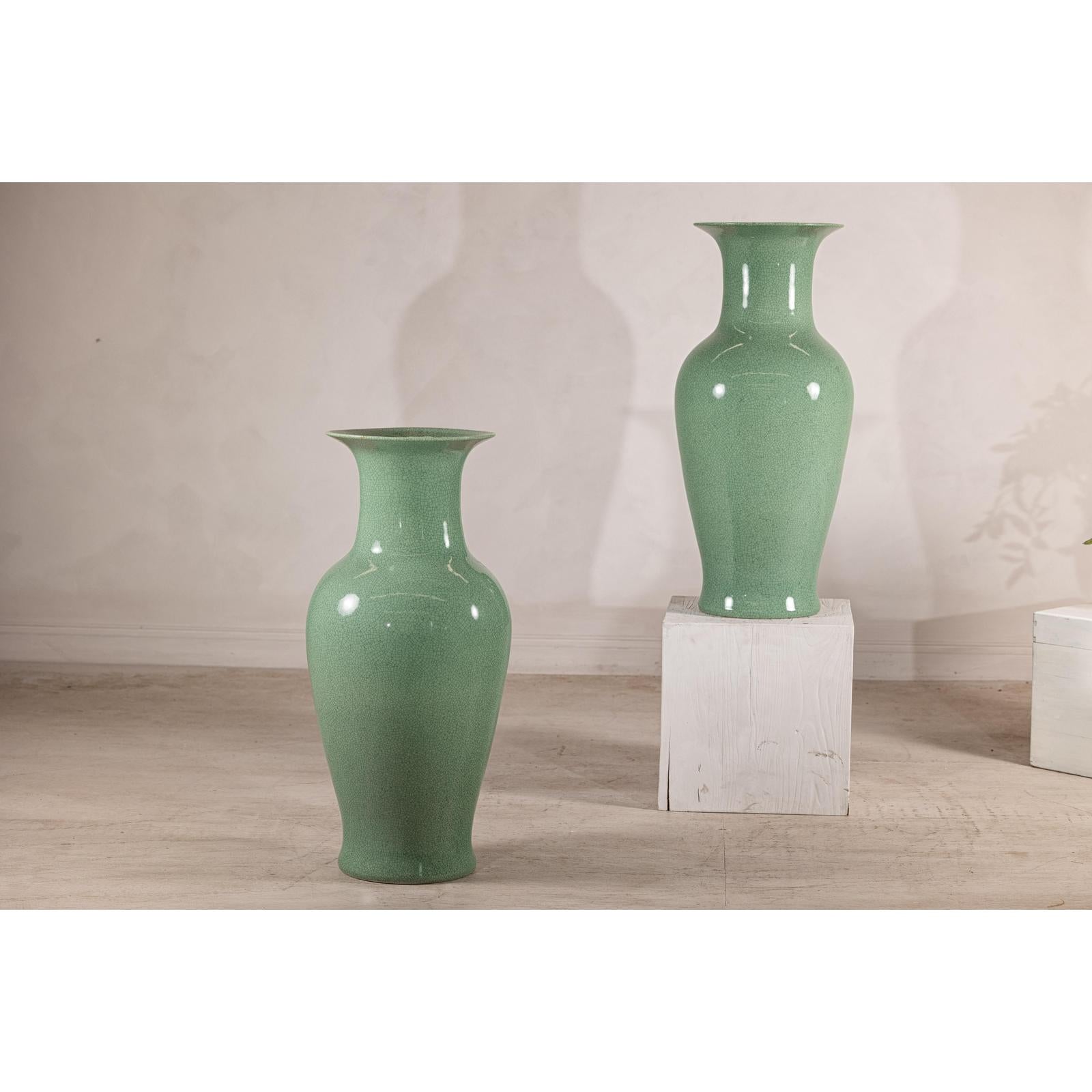 Tall Celadon Crackle-Glazed Palace Jar with Flared Rim, Vintage-10. Asian &amp; Chinese Furniture, Art, Antiques, Vintage Home Décor for sale at FEA Home