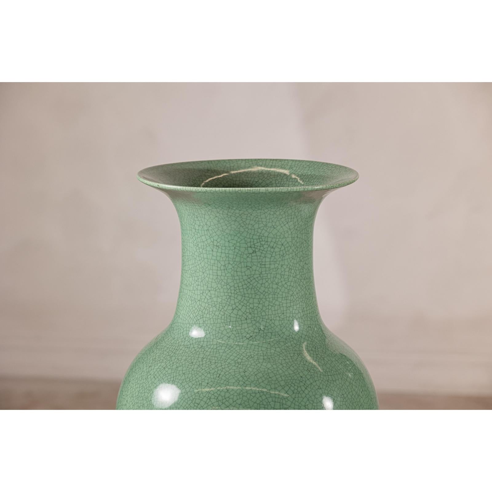 Tall Celadon Crackle-Glazed Palace Jar with Flared Rim, Vintage-13. Asian &amp; Chinese Furniture, Art, Antiques, Vintage Home Décor for sale at FEA Home