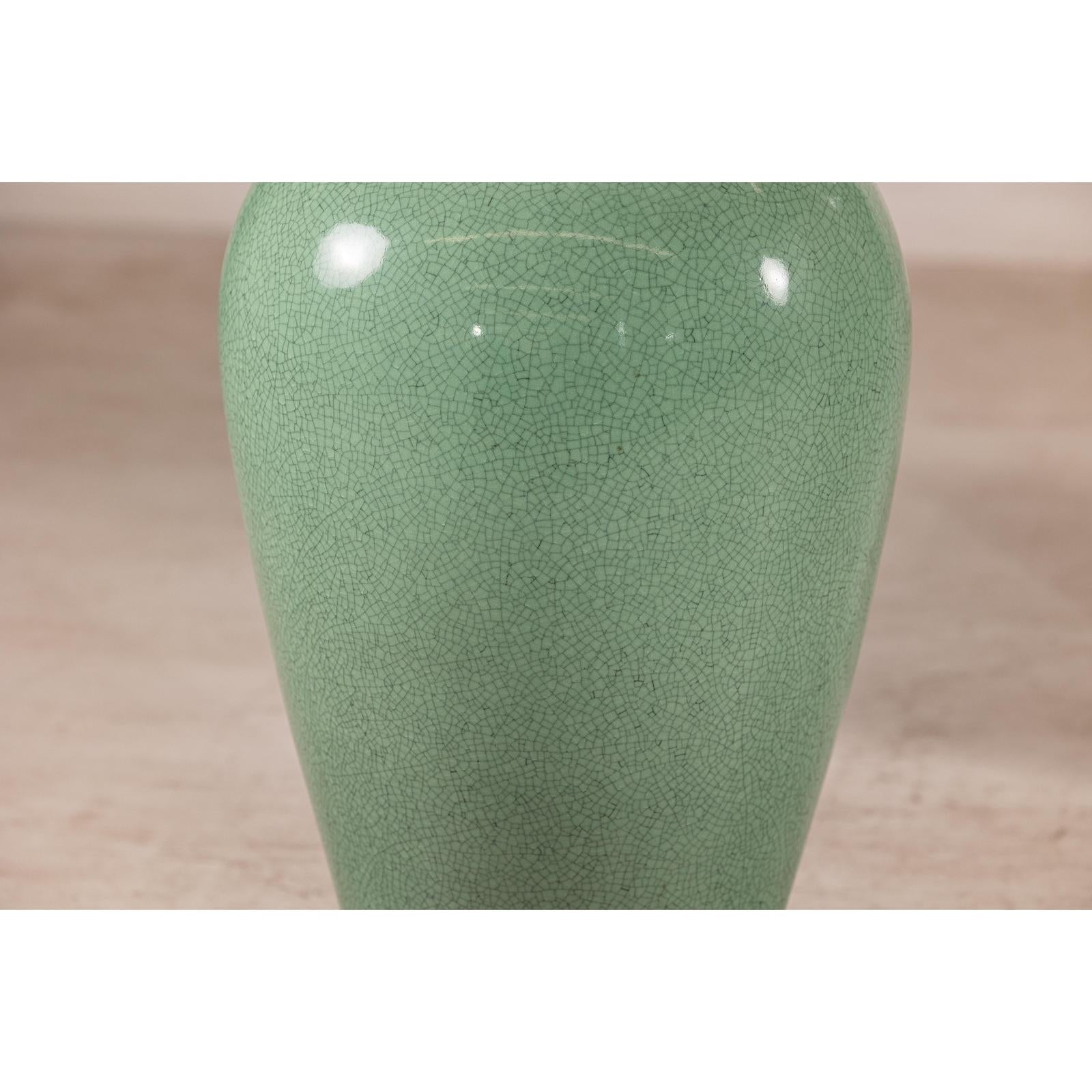 Tall Celadon Crackle-Glazed Palace Jar with Flared Rim, Vintage-14. Asian &amp; Chinese Furniture, Art, Antiques, Vintage Home Décor for sale at FEA Home