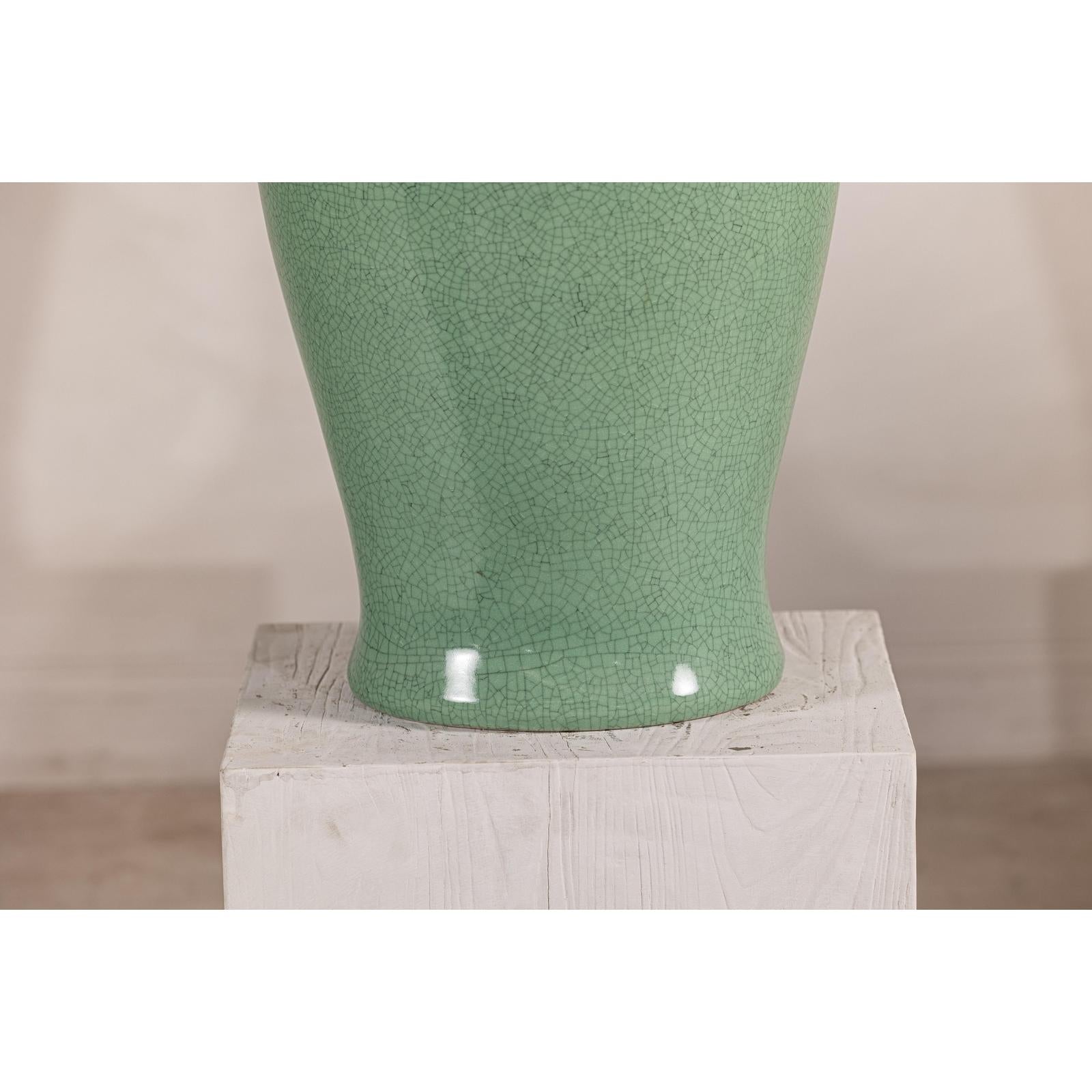 Tall Celadon Crackle-Glazed Palace Jar with Flared Rim, Vintage-16. Asian &amp; Chinese Furniture, Art, Antiques, Vintage Home Décor for sale at FEA Home