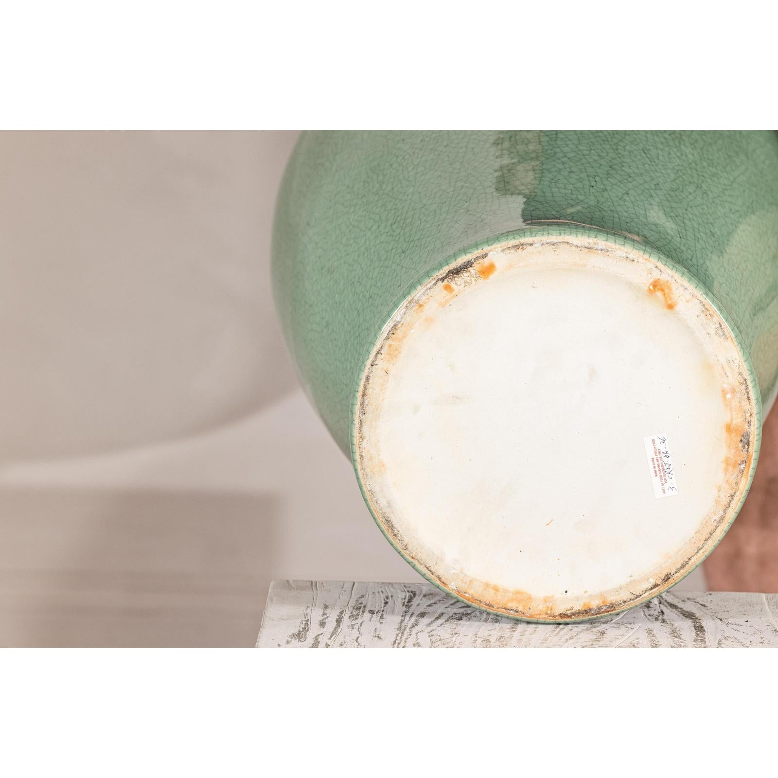 Tall Celadon Crackle-Glazed Palace Jar with Flared Rim, Vintage-18. Asian &amp; Chinese Furniture, Art, Antiques, Vintage Home Décor for sale at FEA Home