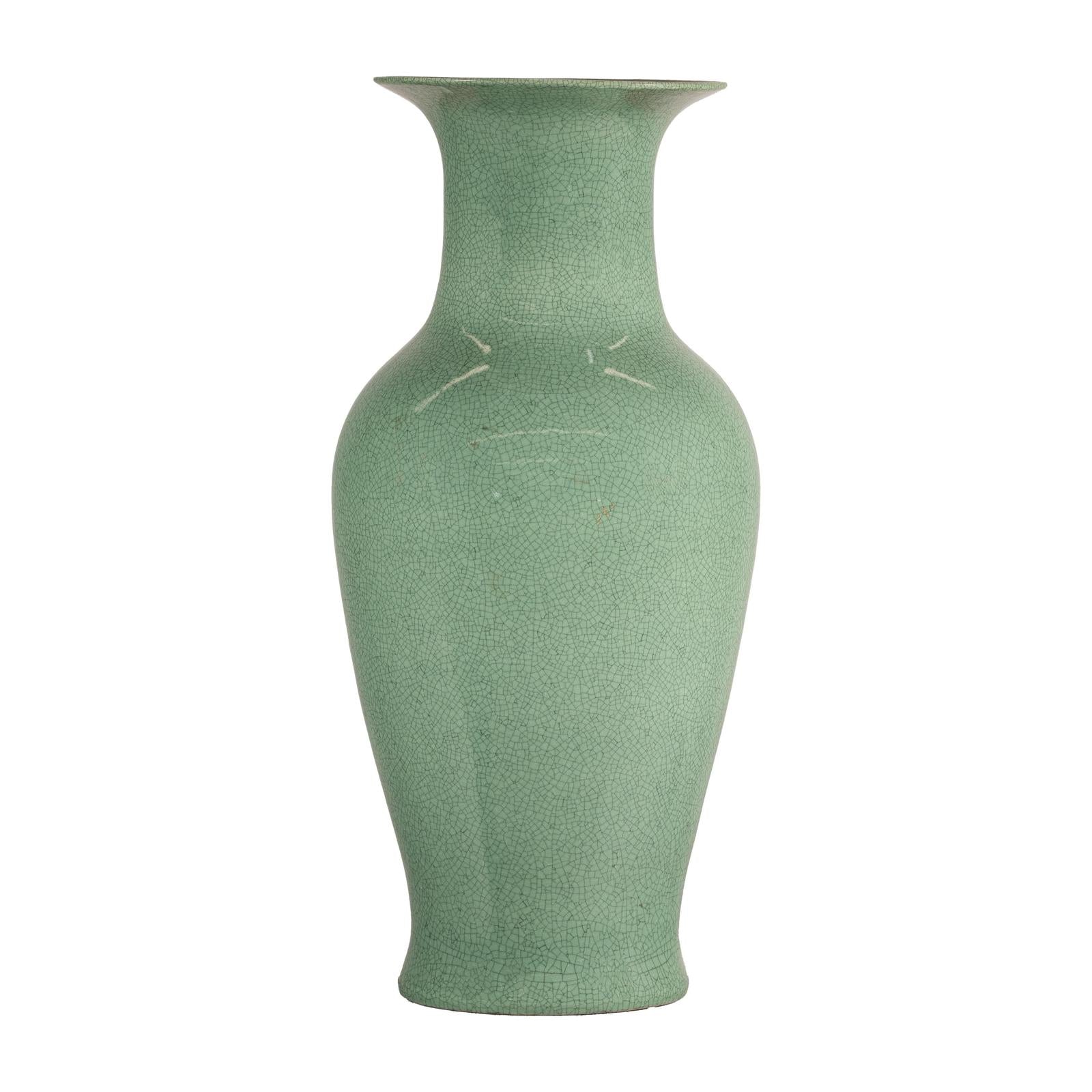 Tall Celadon Crackle-Glazed Palace Jar with Flared Rim, Vintage-19. Asian &amp; Chinese Furniture, Art, Antiques, Vintage Home Décor for sale at FEA Home
