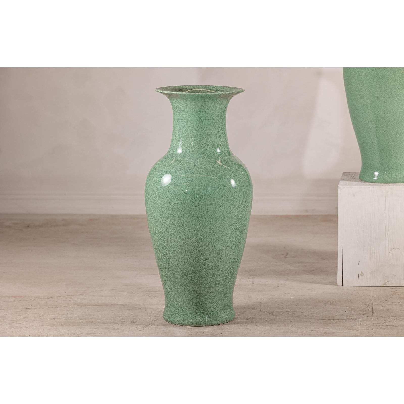 Tall Celadon Crackle-Glazed Palace Jar with Flared Rim, Vintage-3. Asian &amp; Chinese Furniture, Art, Antiques, Vintage Home Décor for sale at FEA Home