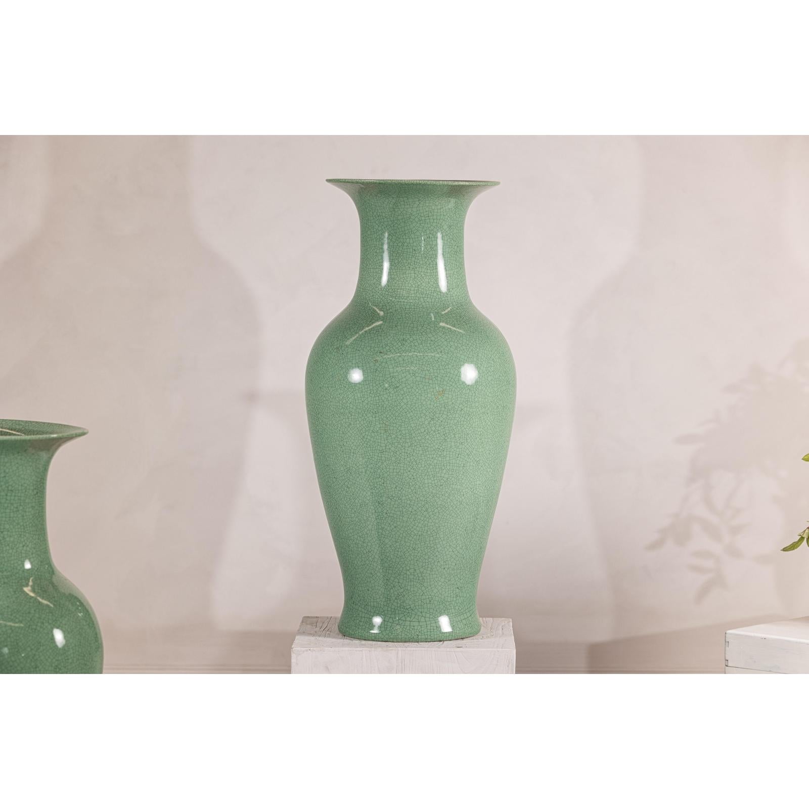 Tall Celadon Crackle-Glazed Palace Jar with Flared Rim, Vintage-4. Asian &amp; Chinese Furniture, Art, Antiques, Vintage Home Décor for sale at FEA Home