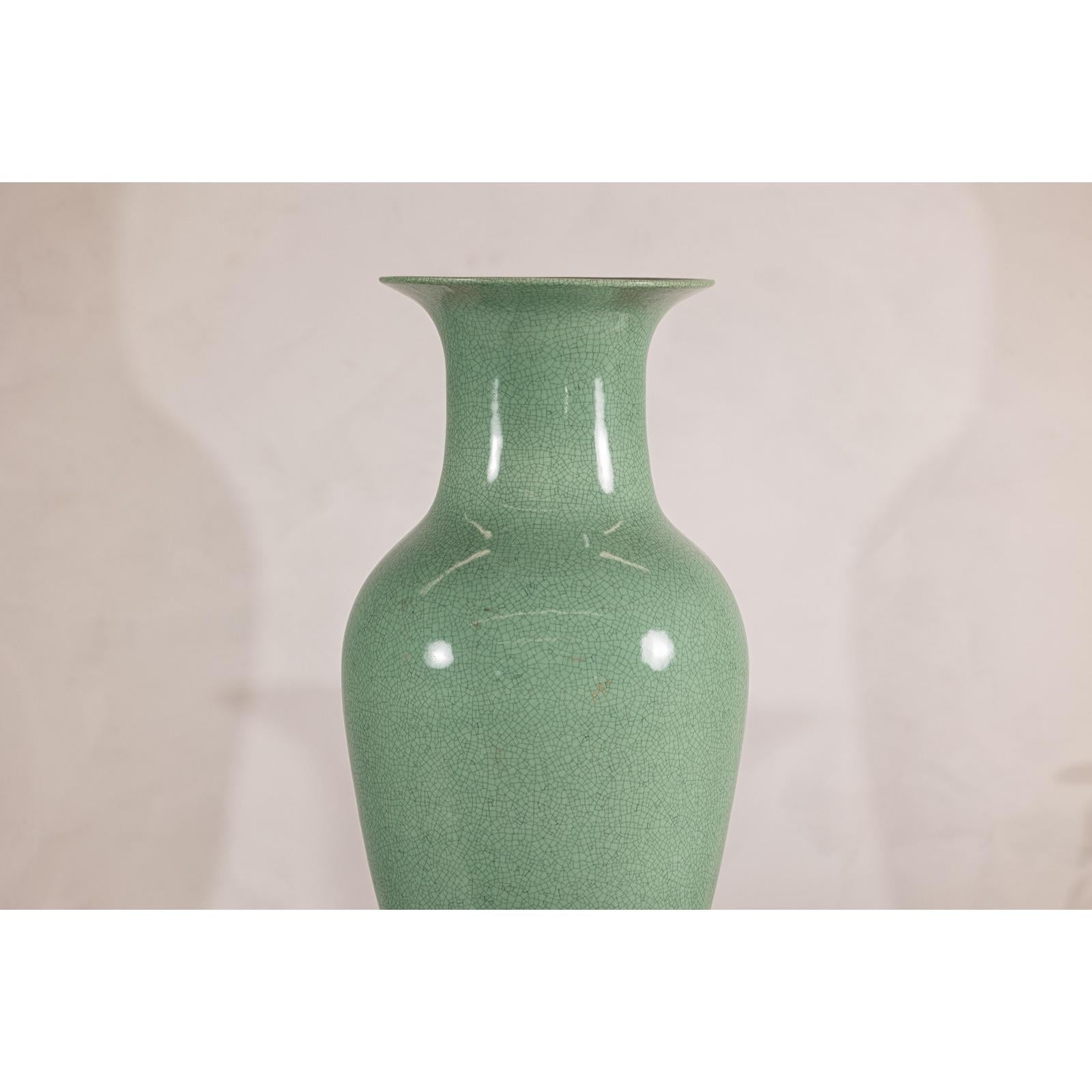 Tall Celadon Crackle-Glazed Palace Jar with Flared Rim, Vintage-5. Asian &amp; Chinese Furniture, Art, Antiques, Vintage Home Décor for sale at FEA Home