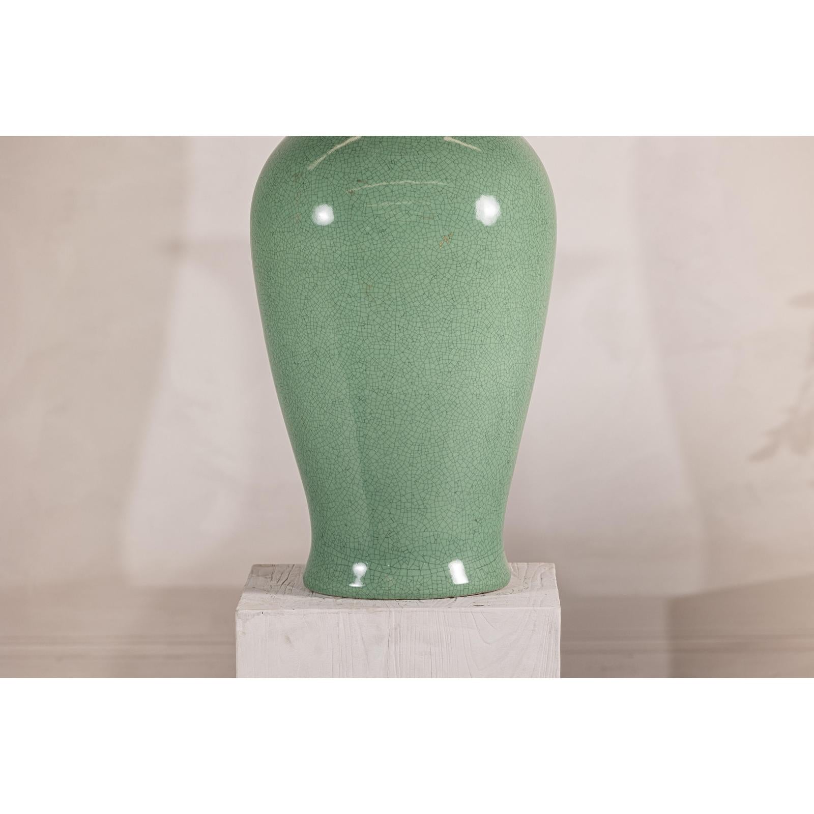 Tall Celadon Crackle-Glazed Palace Jar with Flared Rim, Vintage-6. Asian &amp; Chinese Furniture, Art, Antiques, Vintage Home Décor for sale at FEA Home