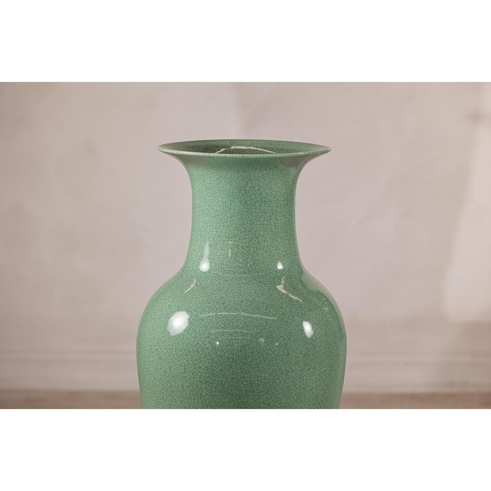 Tall Celadon Crackle-Glazed Palace Jar with Flared Rim, Vintage-7. Asian &amp; Chinese Furniture, Art, Antiques, Vintage Home Décor for sale at FEA Home