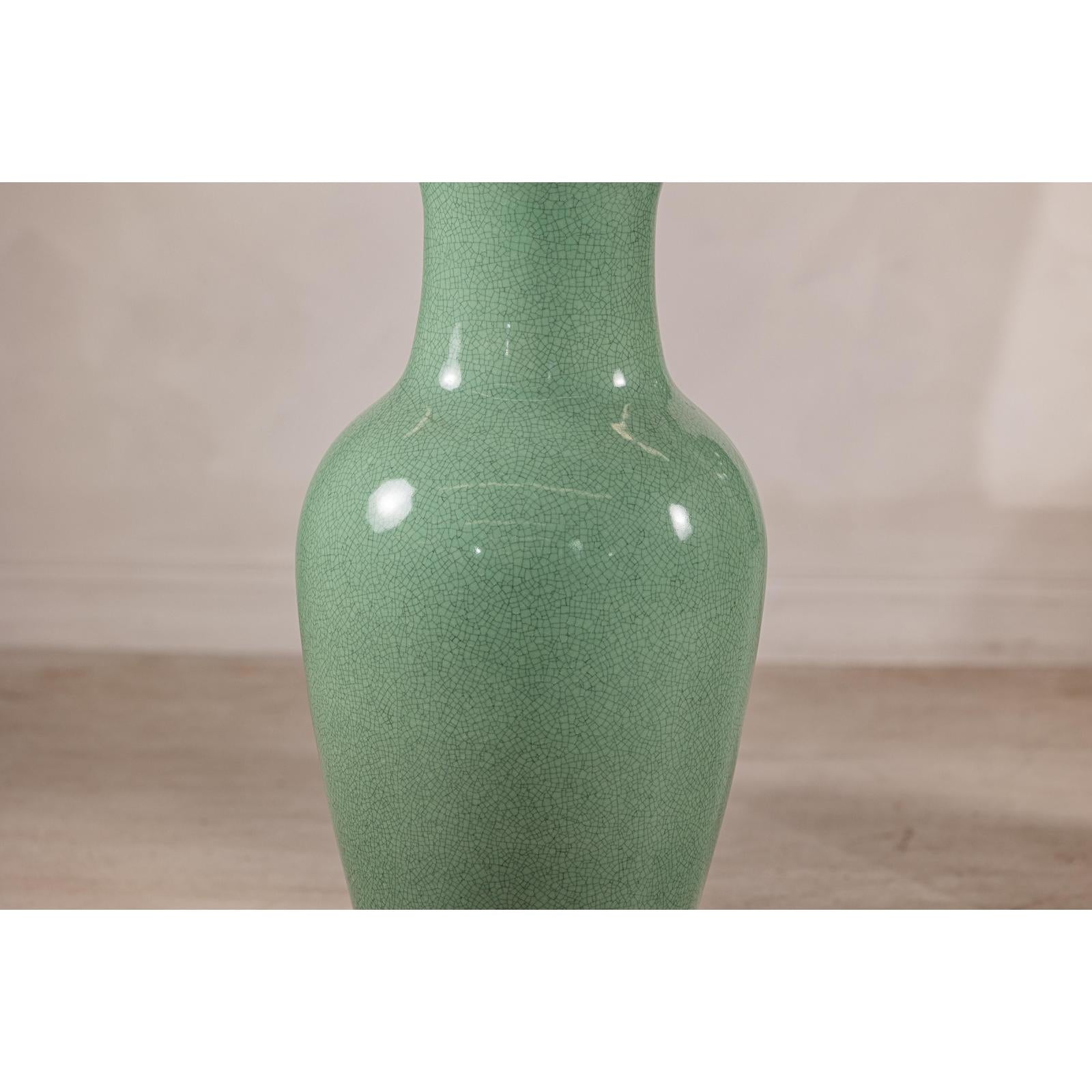Tall Celadon Crackle-Glazed Palace Jar with Flared Rim, Vintage-8. Asian &amp; Chinese Furniture, Art, Antiques, Vintage Home Décor for sale at FEA Home
