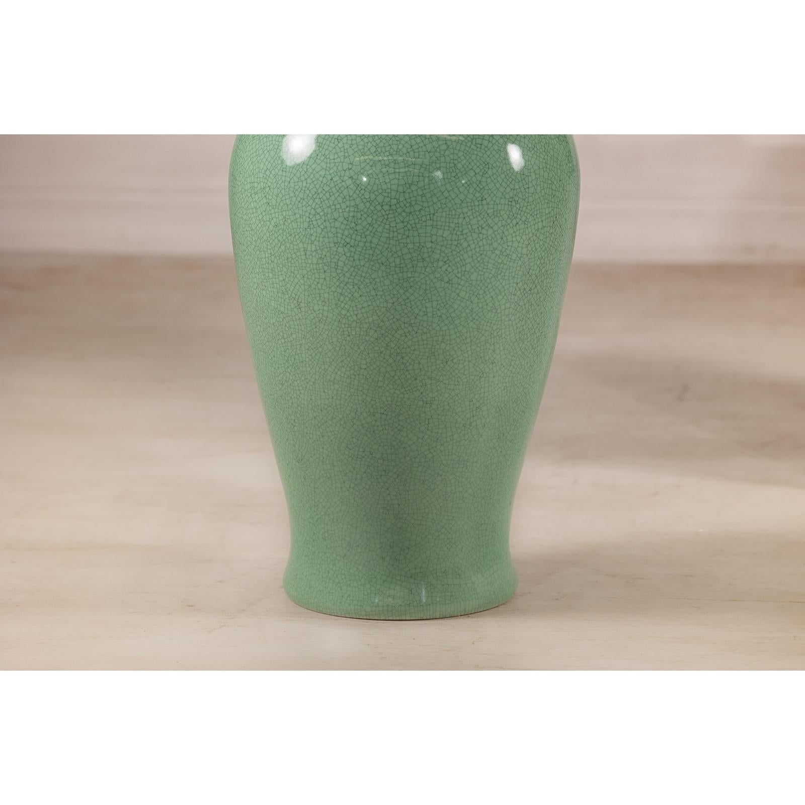 Tall Celadon Crackle-Glazed Palace Jar with Flared Rim, Vintage-9. Asian &amp; Chinese Furniture, Art, Antiques, Vintage Home Décor for sale at FEA Home