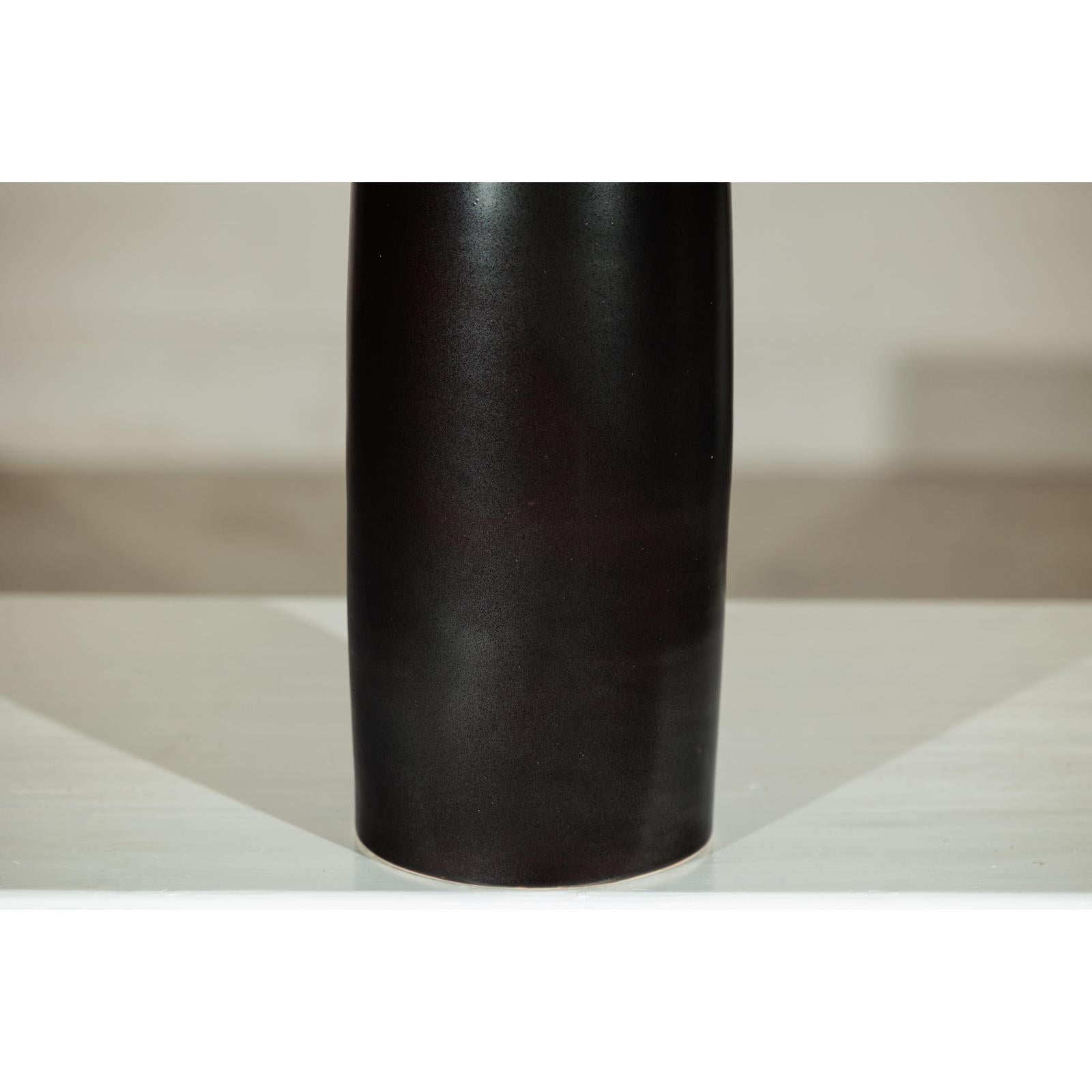 Tall Ceramic Vase with Charcoal Body &amp; Moss Green Glazed Neck