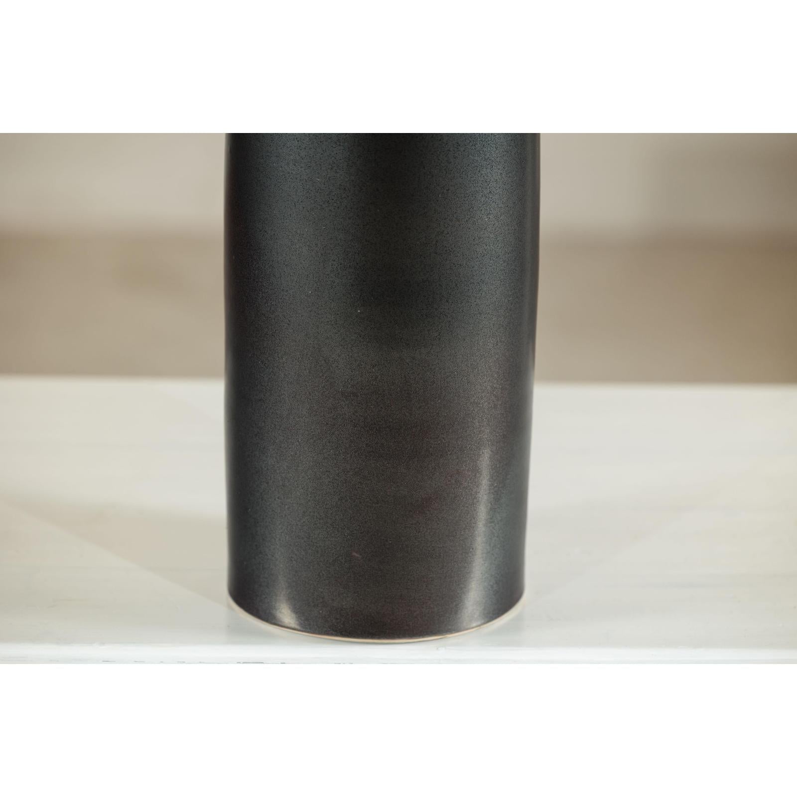 Tall Ceramic Vase with Charcoal Body &amp; Moss Green Glazed Neck