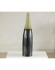 Tall Ceramic Vase with Charcoal Body & Moss Green Glazed Neck