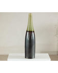 Tall Ceramic Vase with Charcoal Body & Moss Green Glazed Neck