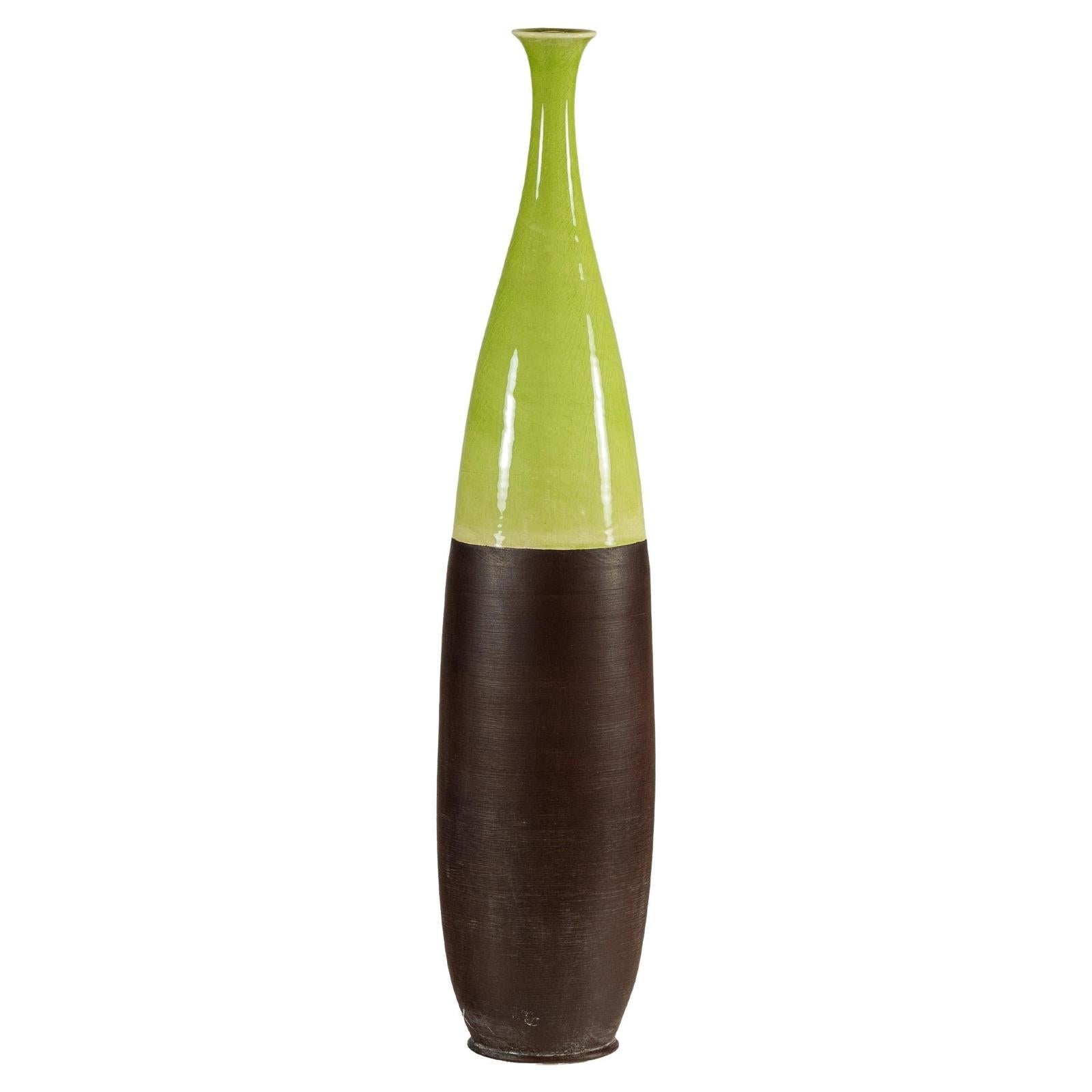 Tall Ceramic Vase with Glossy Green &amp; Matte Brown Glaze - image 1