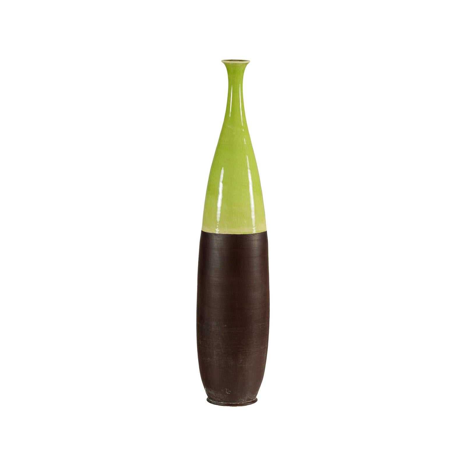 Tall Ceramic Vase with Glossy Green &amp; Matte Brown Glaze - image 14