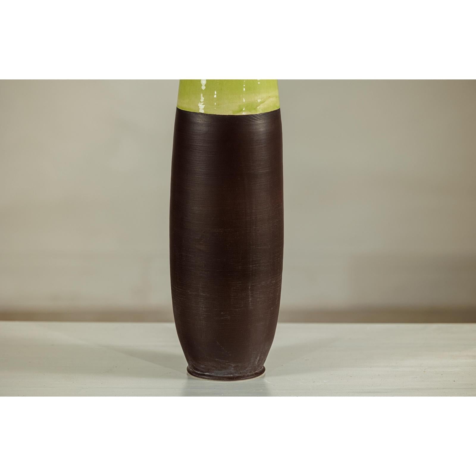 Tall Ceramic Vase with Glossy Green &amp; Matte Brown Glaze - image 5