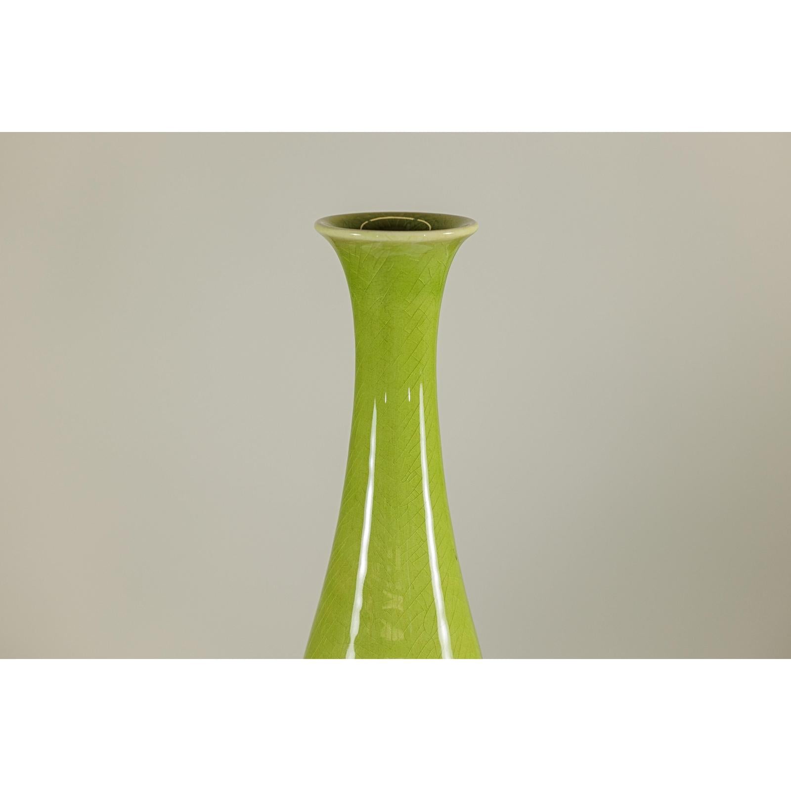 Tall Ceramic Vase with Glossy Green &amp; Matte Brown Glaze - image 6
