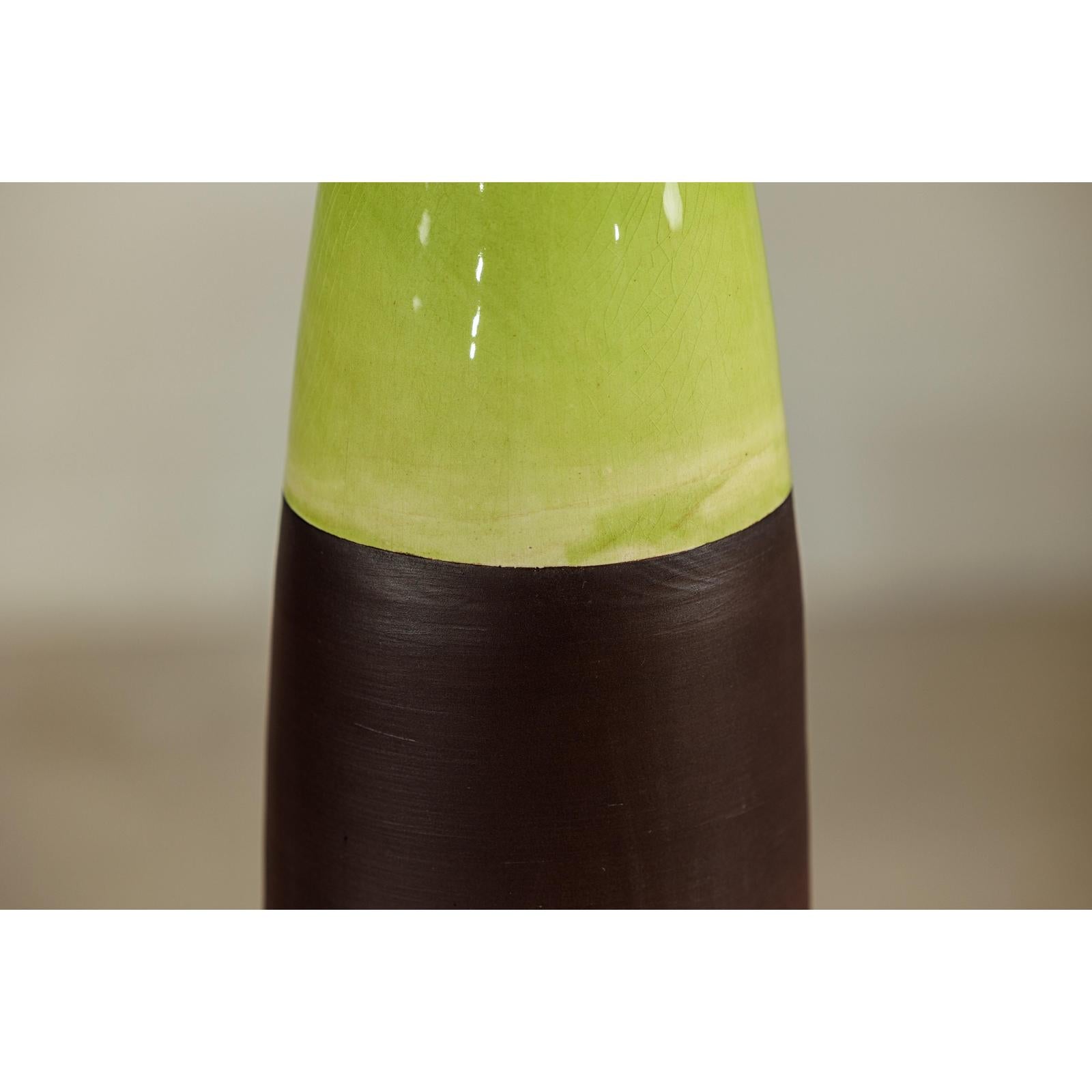 Tall Ceramic Vase with Glossy Green &amp; Matte Brown Glaze - image 8