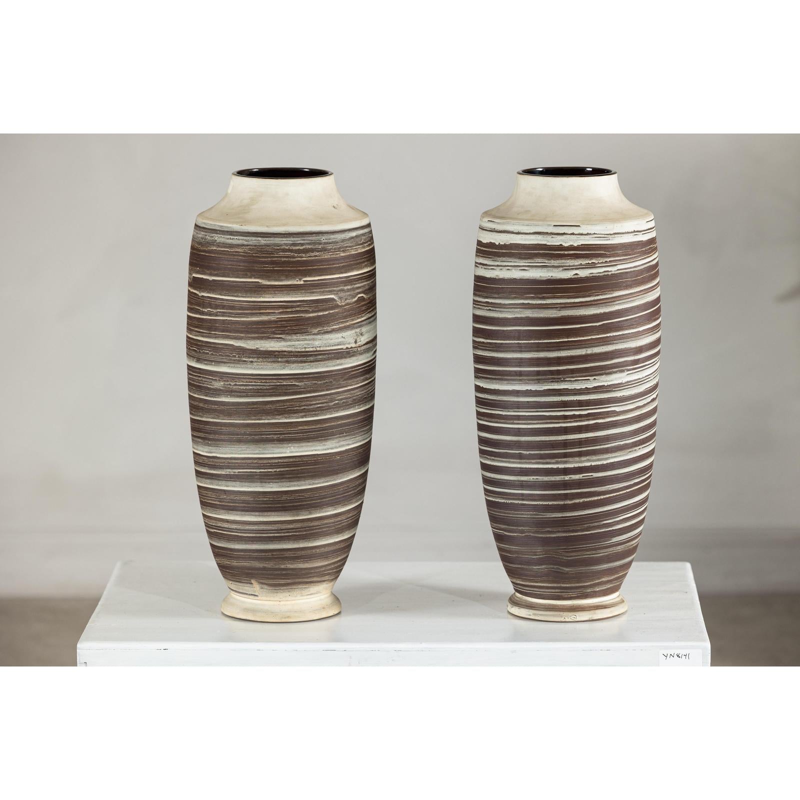 Tall Ceramic Vases with Horizontal Swirl Design, Sold Per