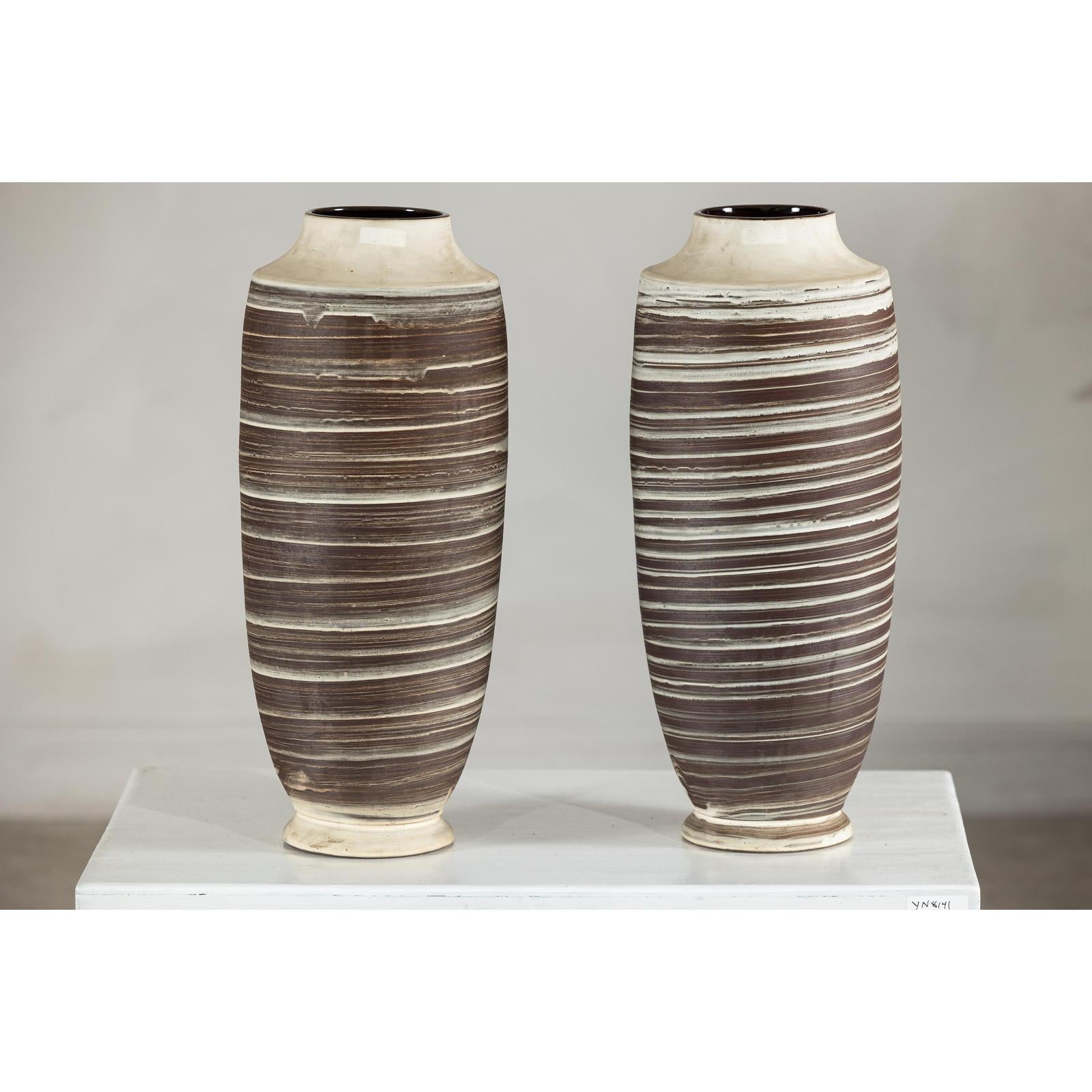 Tall Ceramic Vases with Horizontal Swirl Design, Sold Per