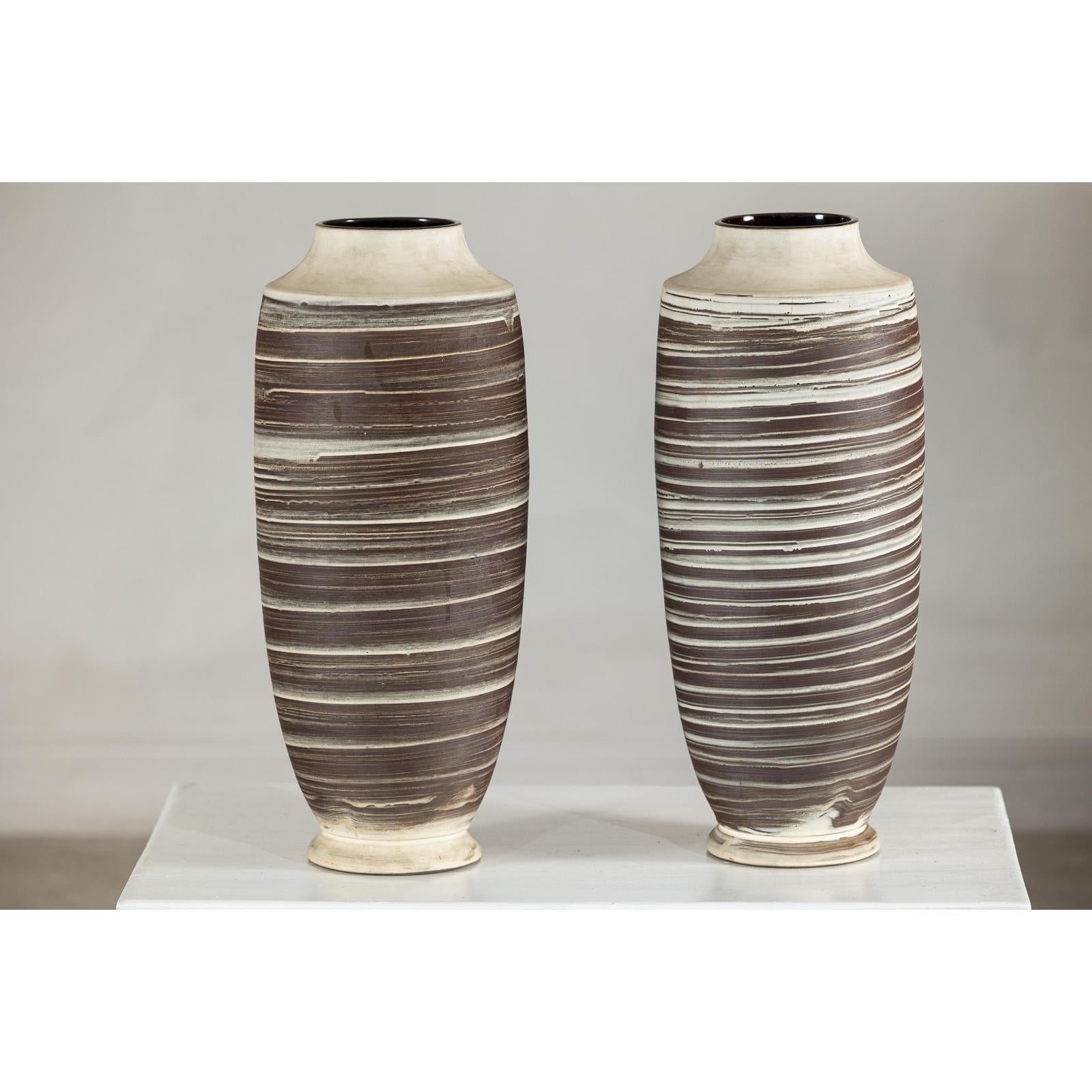 Tall Ceramic Vases with Horizontal Swirl Design, Sold Per