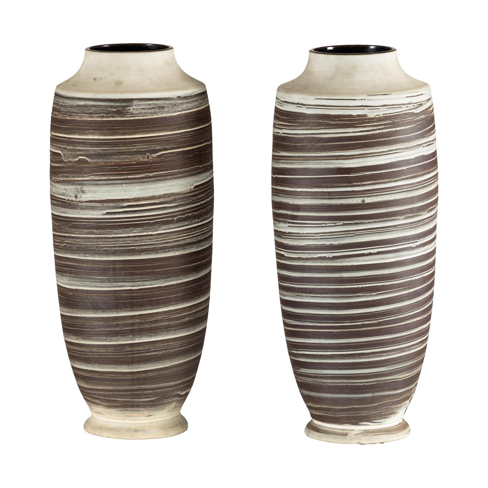Tall Ceramic Vases with Horizontal Swirl Design, Sold Per