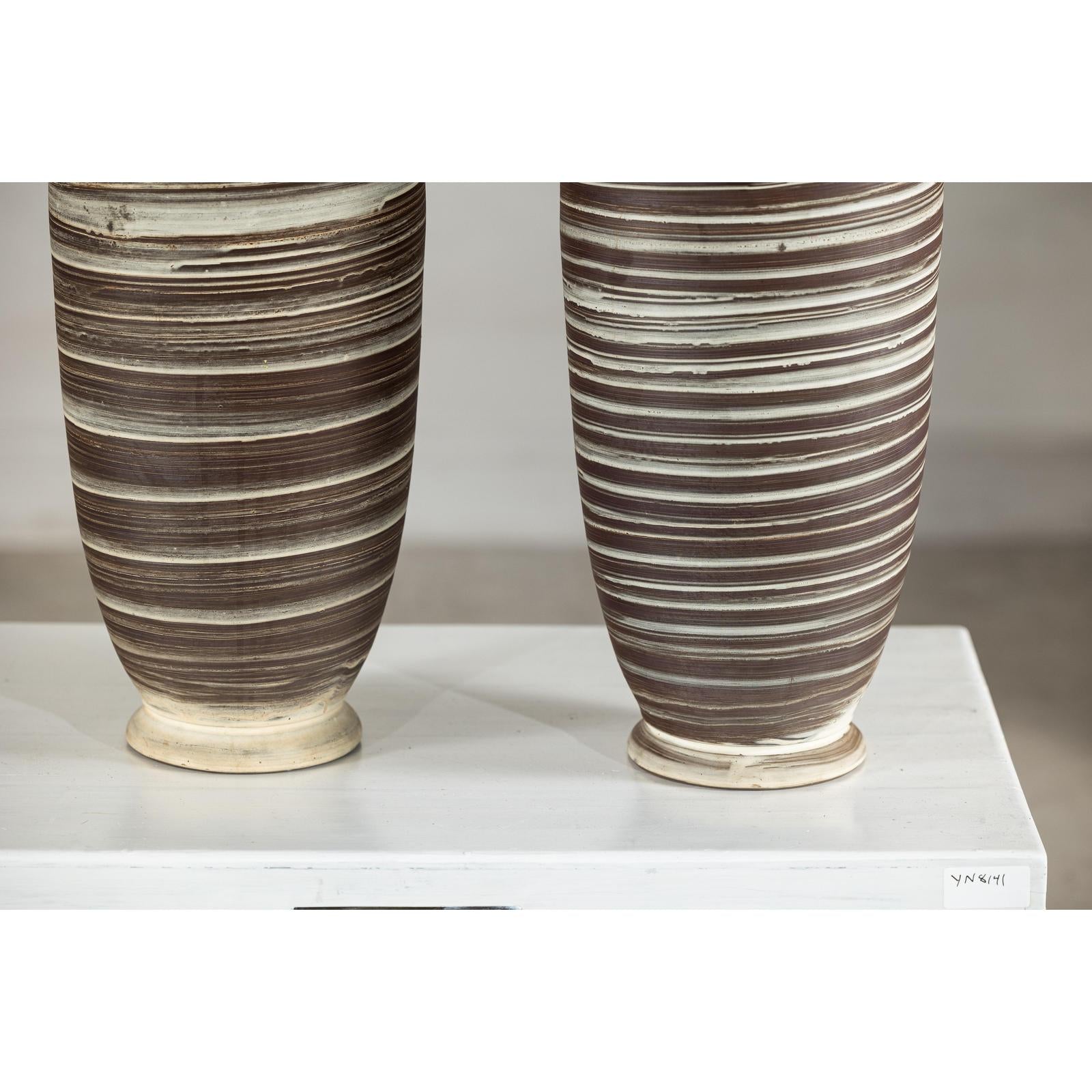 Tall Ceramic Vases with Horizontal Swirl Design, Sold Per