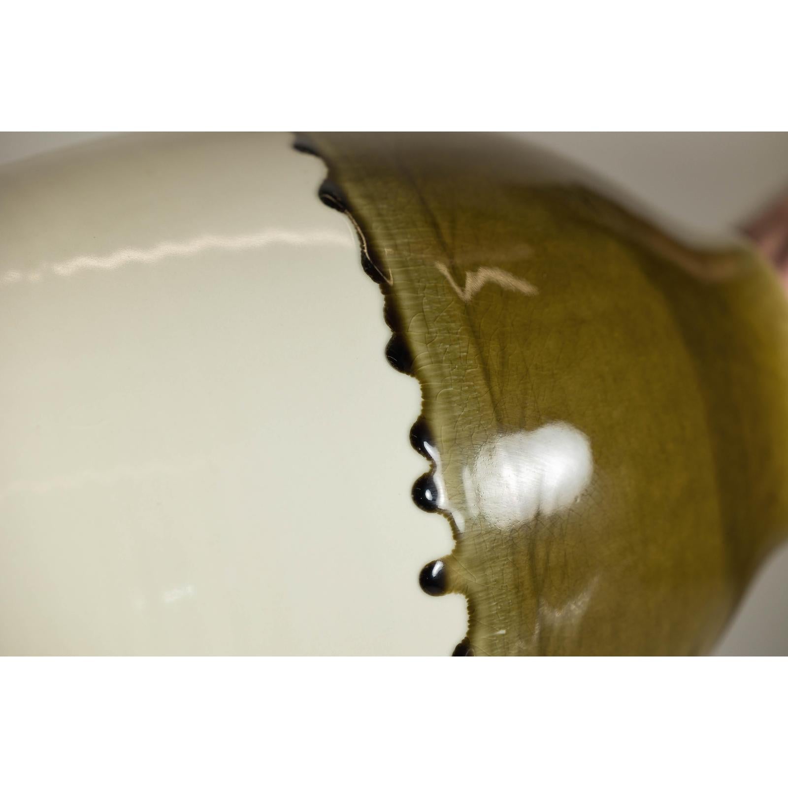 Tall Cream and Olive Glazed Artisan Vase with Expressive Drip Rim-14. Asian &amp; Chinese Furniture, Art, Antiques, Vintage Home Décor for sale at FEA Home