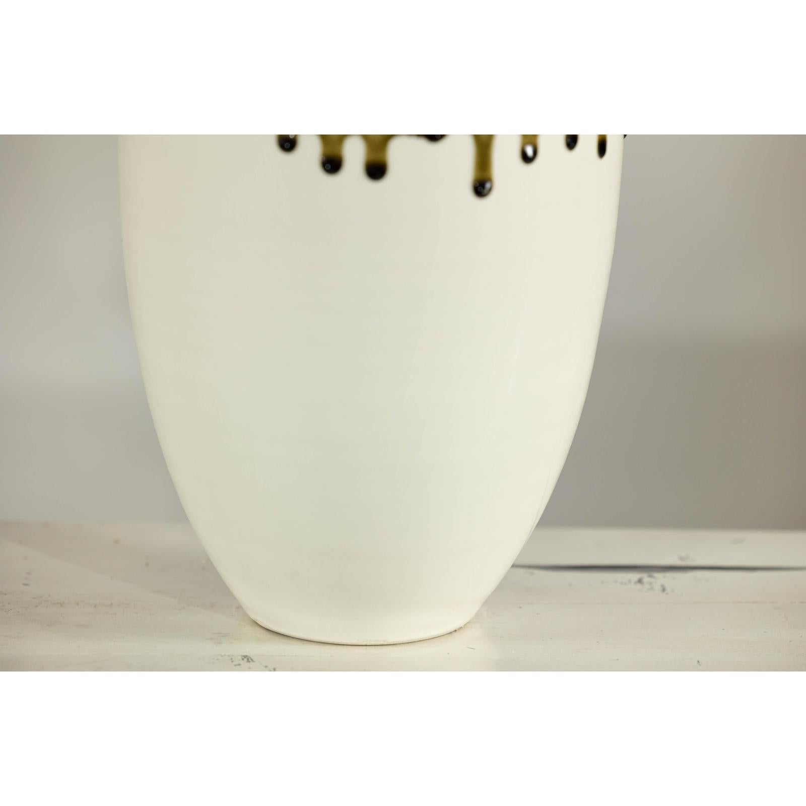 Tall Cream and Olive Glazed Artisan Vase with Expressive Drip Rim-7. Asian &amp; Chinese Furniture, Art, Antiques, Vintage Home Décor for sale at FEA Home