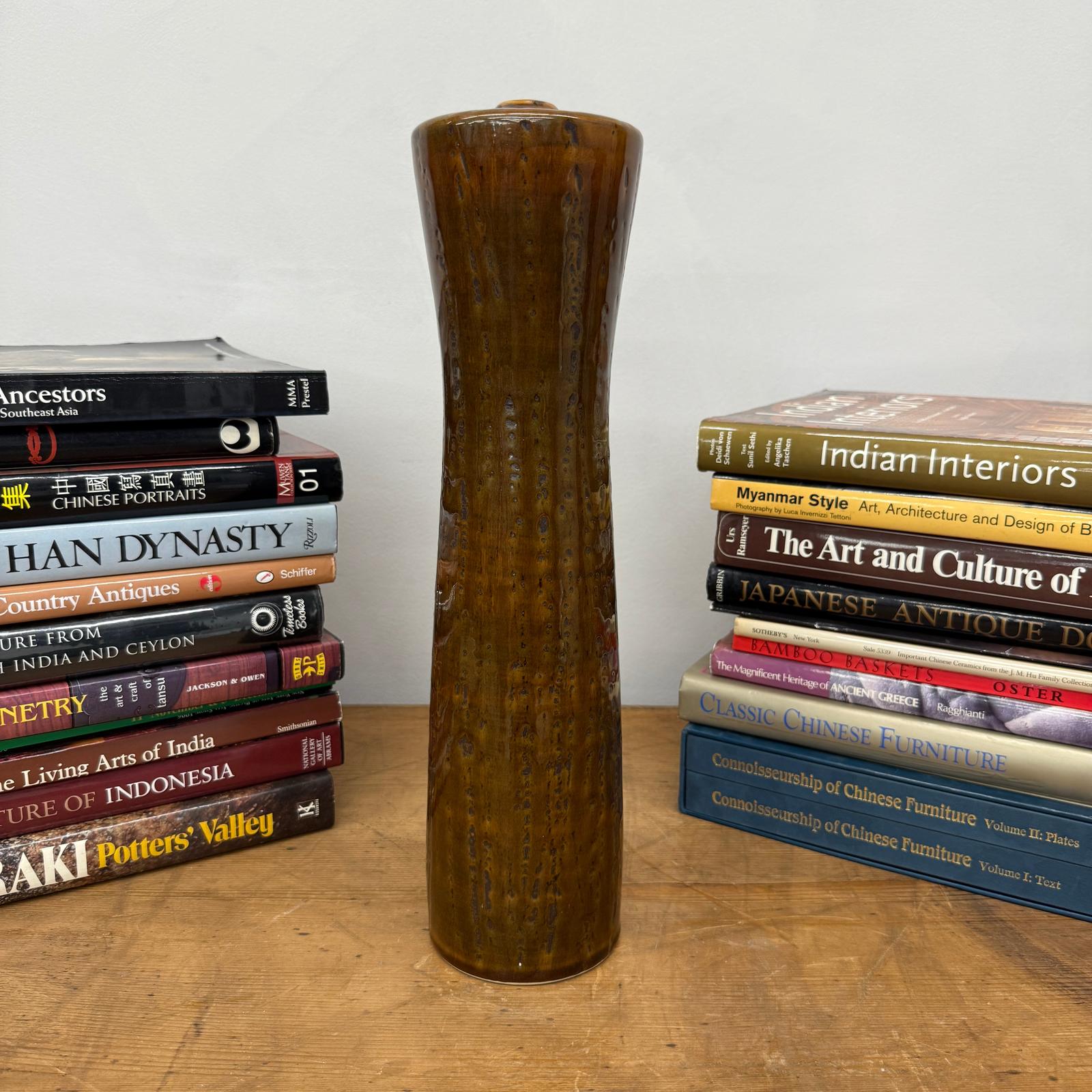 Tall Cylindrical Ceramic Amber Brown Column Vase, SKU , image 2