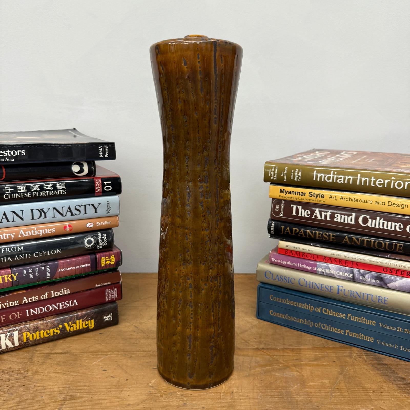 Tall Cylindrical Ceramic Amber Brown Column Vase, SKU , image 3