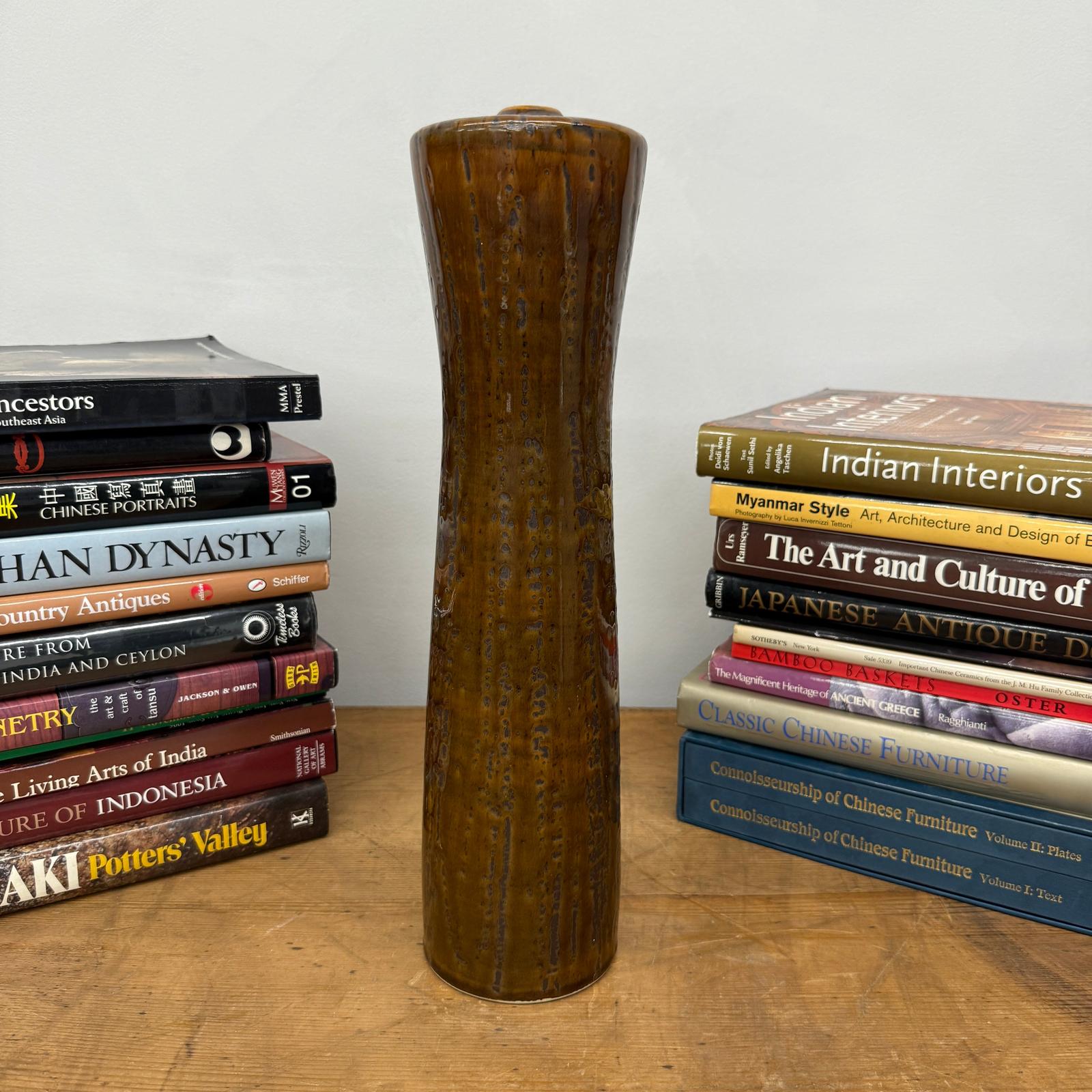 Tall Cylindrical Ceramic Amber Brown Column Vase, SKU , image 4