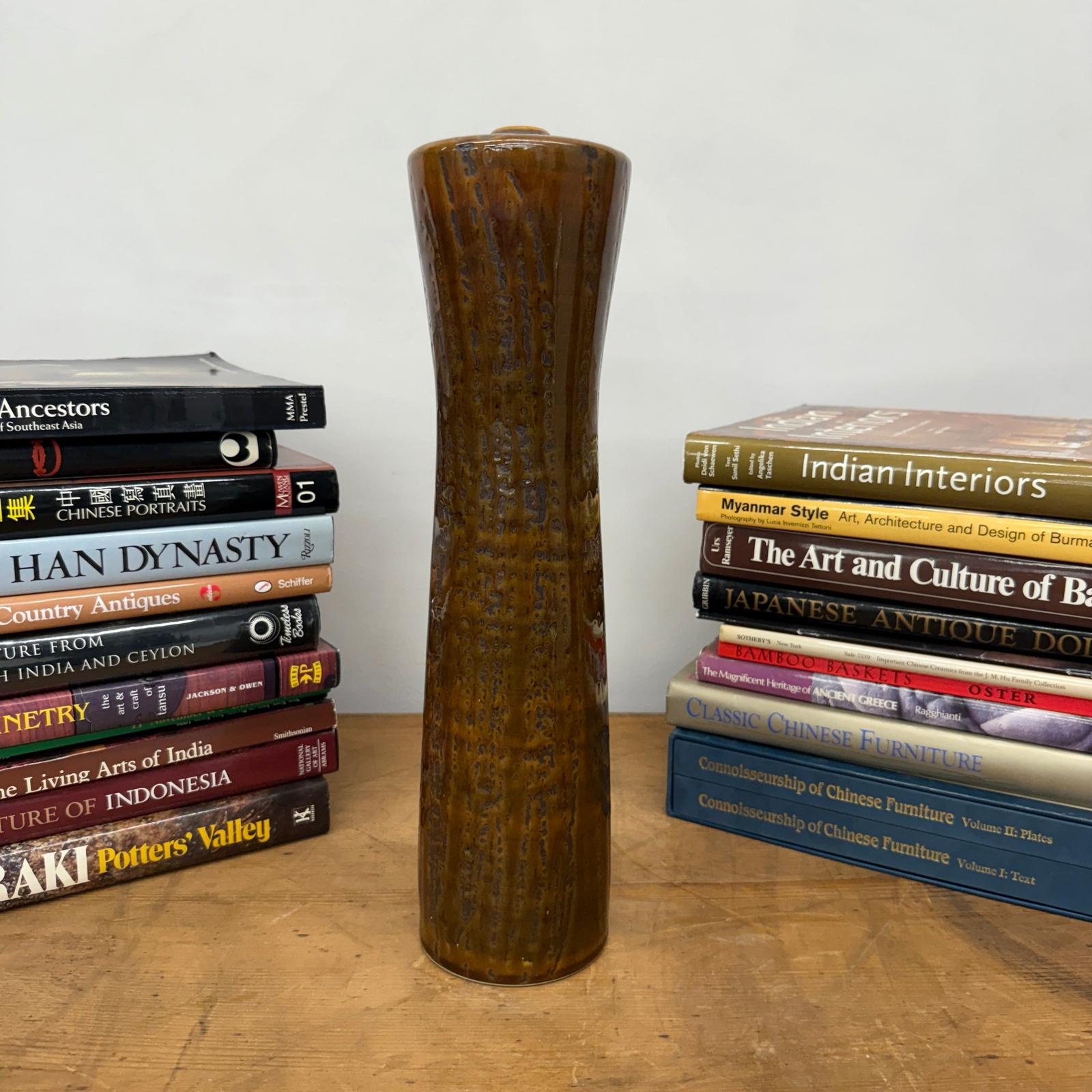 Tall Cylindrical Ceramic Amber Brown Column Vase, SKU , image 5