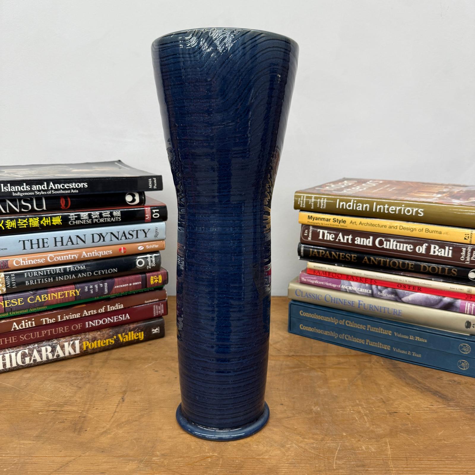 Tall Deep Blue Glazed Ceramic Vase with Wide Mouth, SKU , image 2