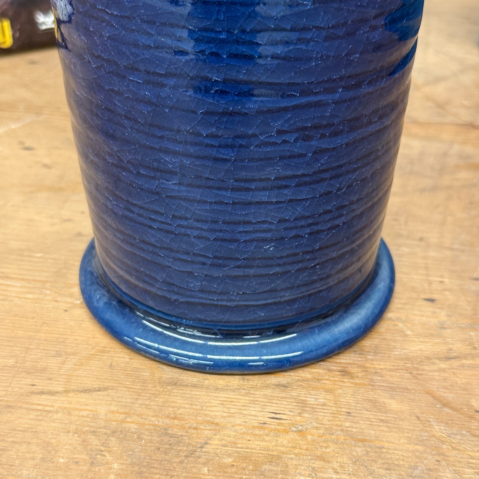 Tall Deep Blue Glazed Ceramic Vase with Wide Mouth, SKU , image 5