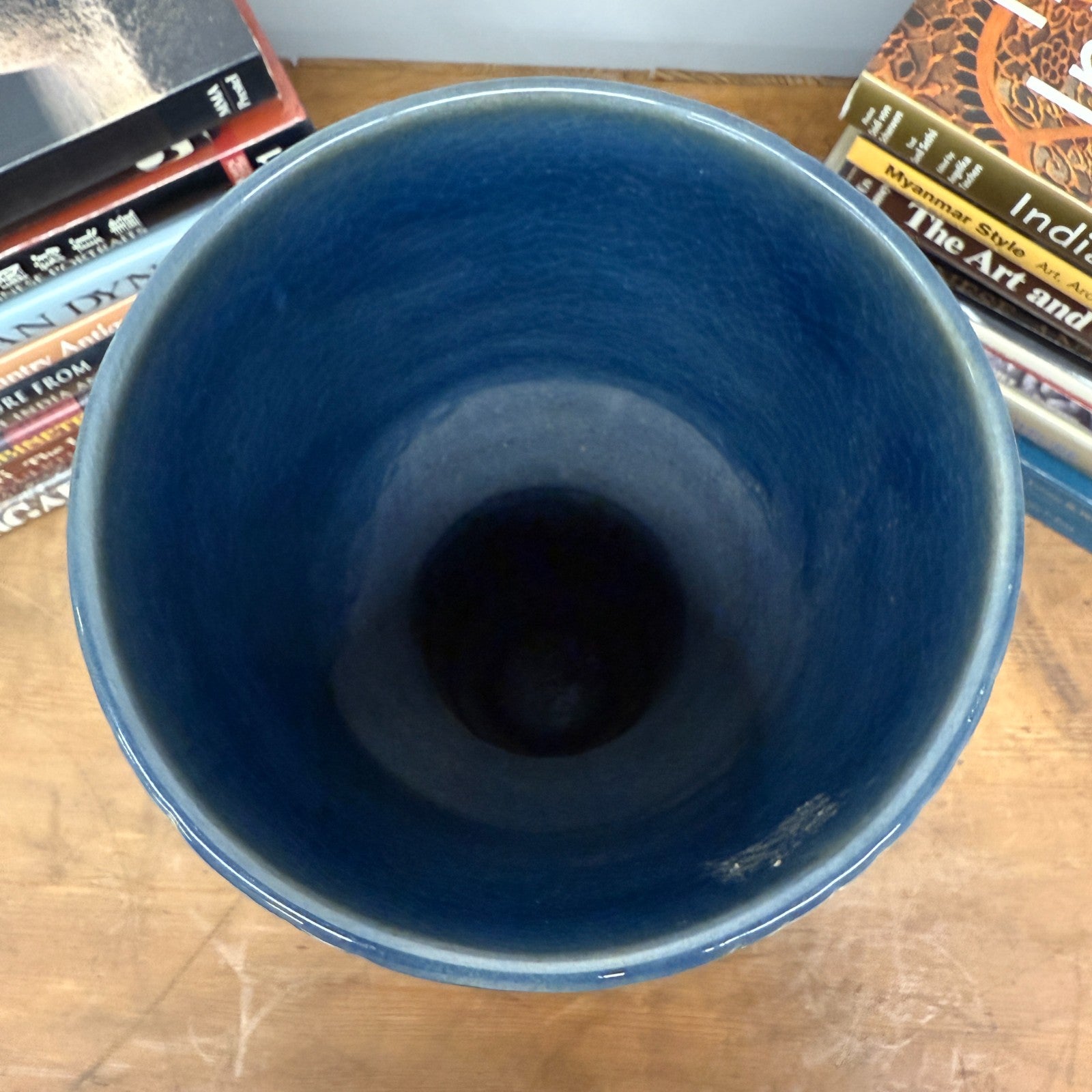 Tall Deep Blue Glazed Ceramic Vase with Wide Mouth, SKU , image 6