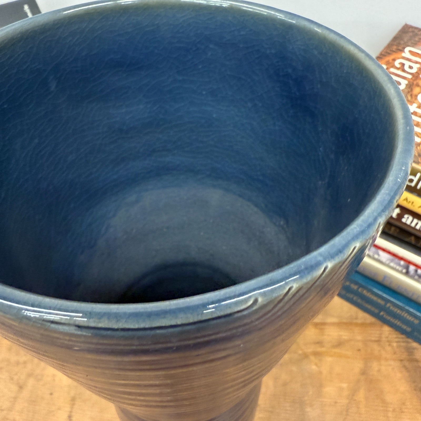 Tall Deep Blue Glazed Ceramic Vase with Wide Mouth, SKU , image 7