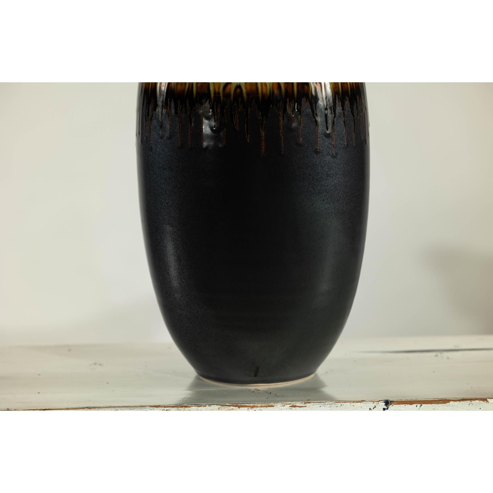 Tall Green and Dark Brown Glazed Ceramic Vase with Drip Design-10. Asian &amp; Chinese Furniture, Art, Antiques, Vintage Home Décor for sale at FEA Home