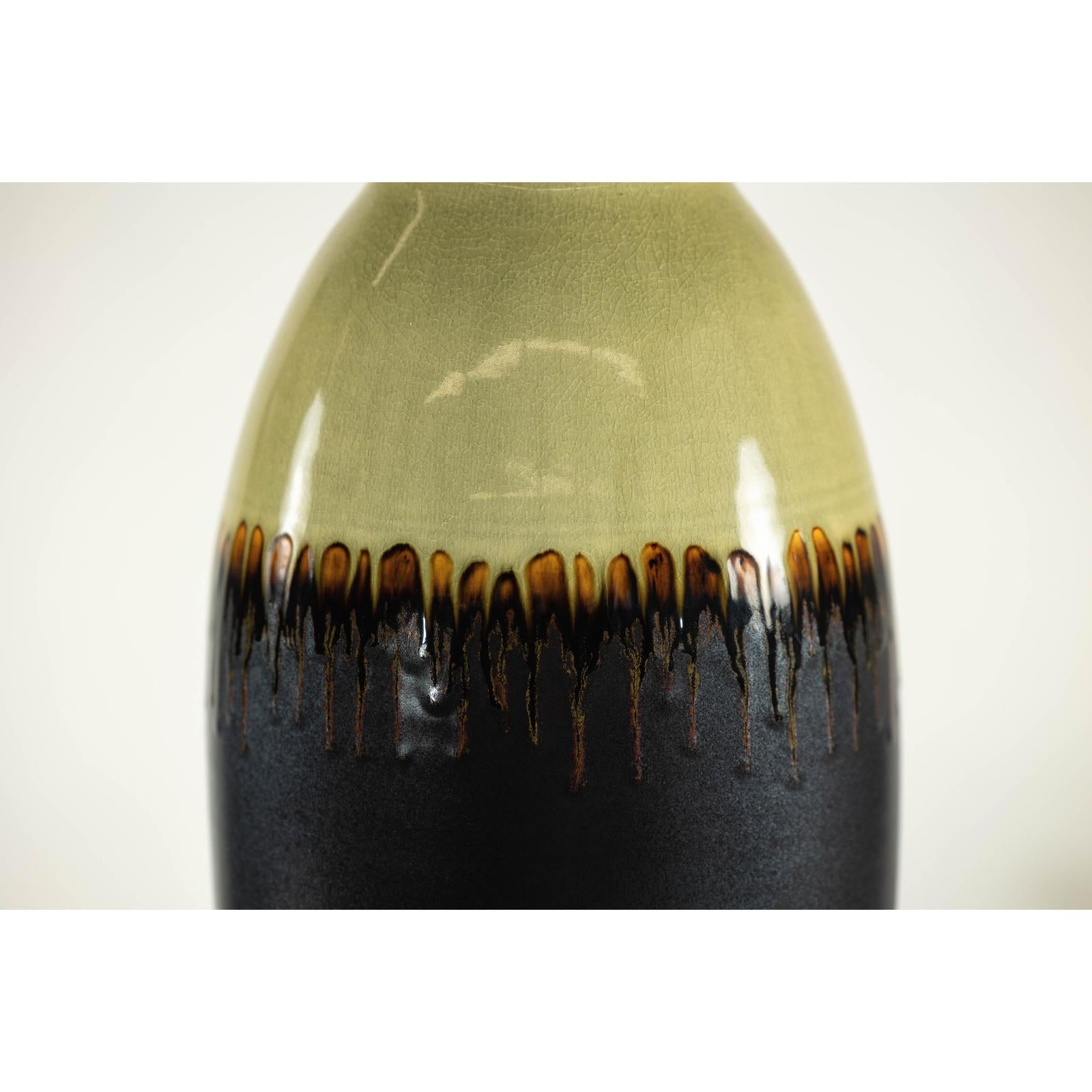 Tall Green and Dark Brown Glazed Ceramic Vase with Drip Design-11. Asian &amp; Chinese Furniture, Art, Antiques, Vintage Home Décor for sale at FEA Home