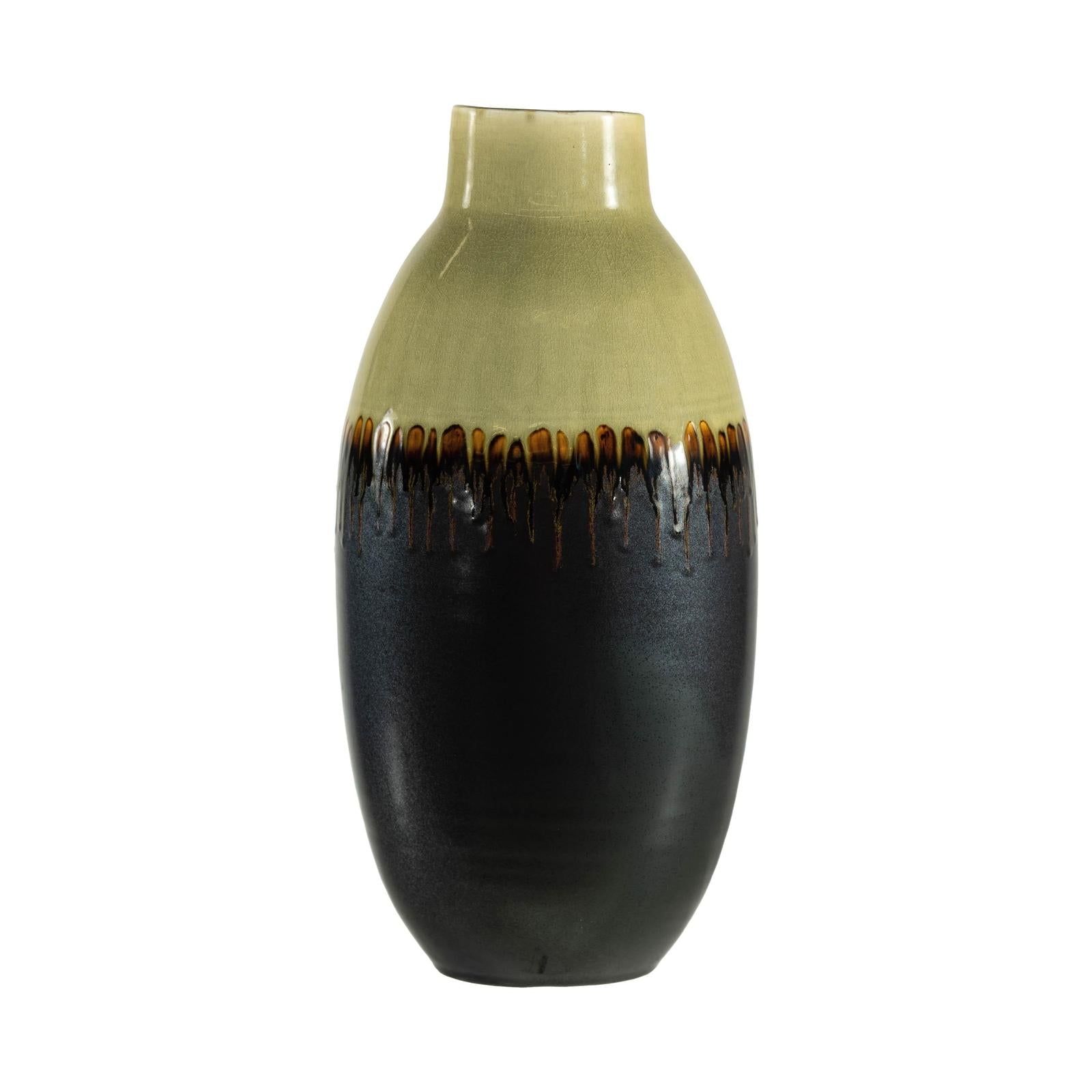 Tall Green and Dark Brown Glazed Ceramic Vase with Drip Design-19. Asian &amp; Chinese Furniture, Art, Antiques, Vintage Home Décor for sale at FEA Home
