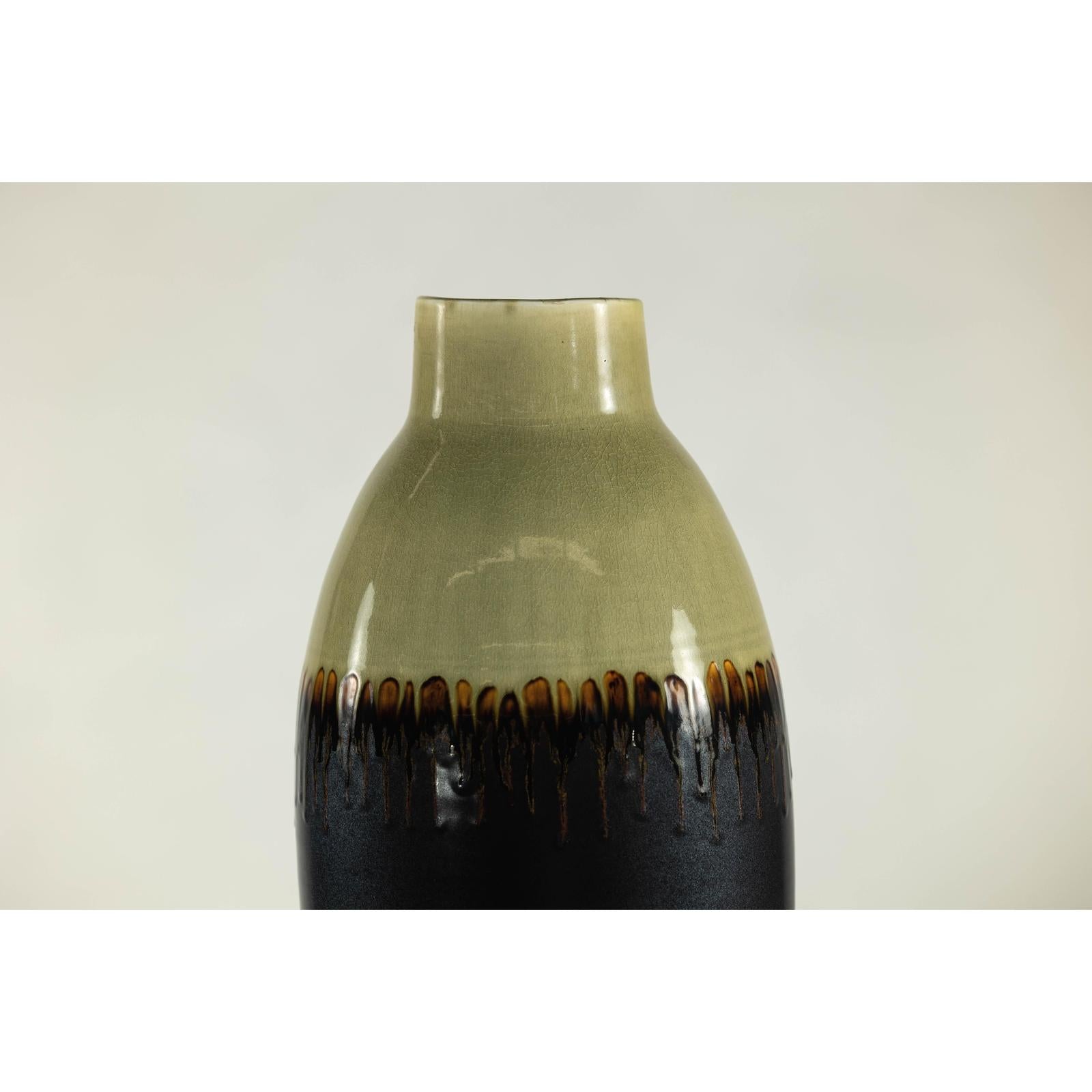 Tall Green and Dark Brown Glazed Ceramic Vase with Drip Design-8. Asian &amp; Chinese Furniture, Art, Antiques, Vintage Home Décor for sale at FEA Home