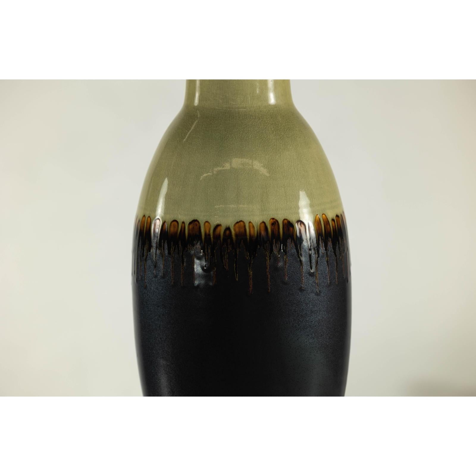 Tall Green and Dark Brown Glazed Ceramic Vase with Drip Design-9. Asian &amp; Chinese Furniture, Art, Antiques, Vintage Home Décor for sale at FEA Home