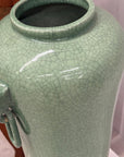 Tall Green Crackle Glazed Ceramic Vase with Elephant Handles - FEA Home