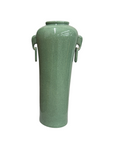 Tall Green Crackle Glazed Ceramic Vase with Elephant Handles - FEA Home